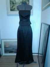 Black satin two-piece strapless dress gown 4 Small prom formal wedding GLAM!
