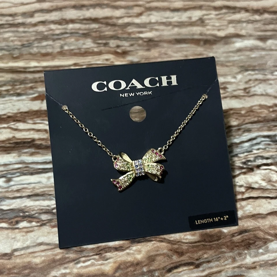 Coach ювелирных изделий золото ожерелье многоцветный кристалл Pave галстук-бабочка подвеска ожерелье 18»