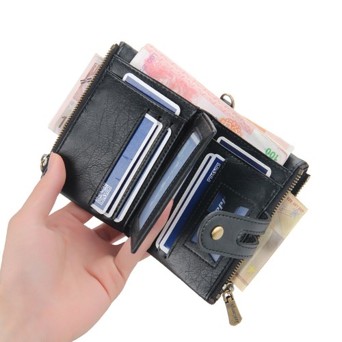 Mens Leather Wallet RFID Bifold with Chain and Zipper Coin Pocket Biker Trucker - Picture 23 of 50