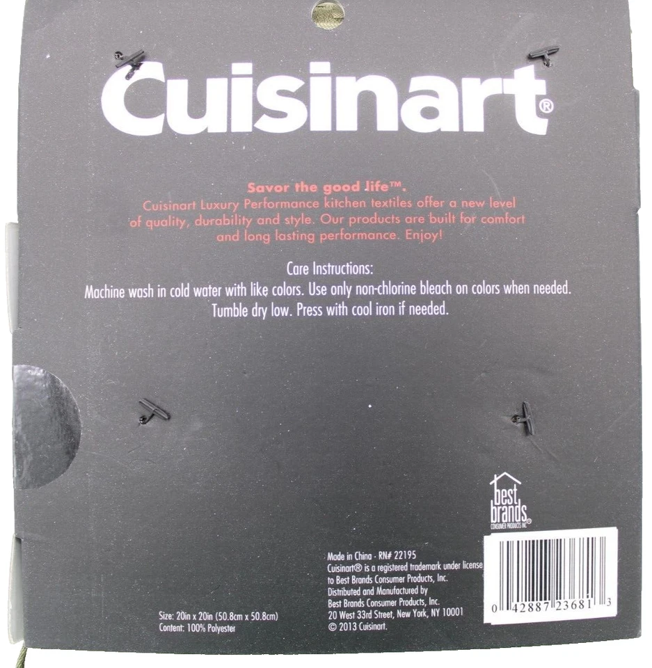 Paquete de 4 servilletas de poliéster Cuisinart verdes a prueba de derrames de 20" x 20" de fácil limpieza Foto 3 de 4