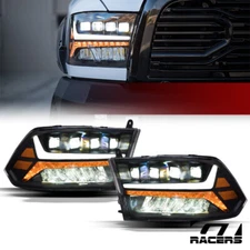 For 2009-2018 Dodge Ram Black Full LED Sequential Tube Quad Projector Headlights