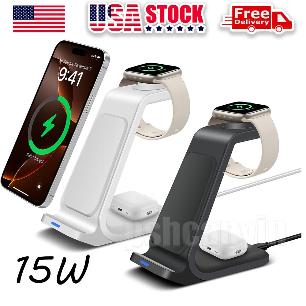 3in1 Wireless Charger Dock Station For Apple Watch Air Pods iPhone 16 Pro Max 15
