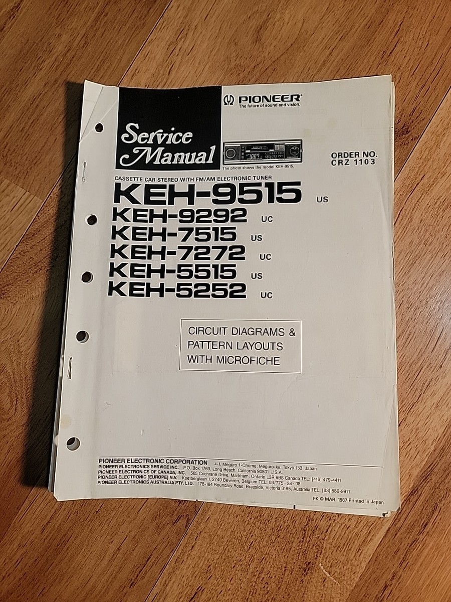 Pioneer Diagrams for KEH-9515 9292 7515 7272 5515 5252 Car Stereo