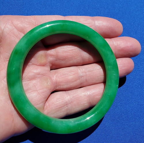 Earth mined Green JADEITE JADE Deco Bangle Antique semi Translucent Bracelet
