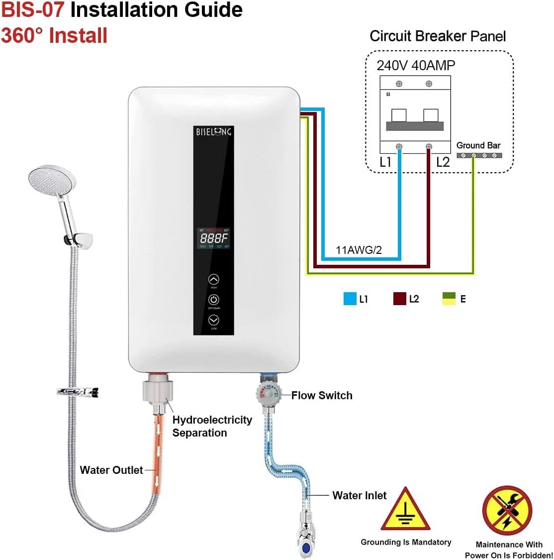 BISELONG BIS-07 - Instant Electric Tankless Water Heater Self-Modulating  (240V) | eBay