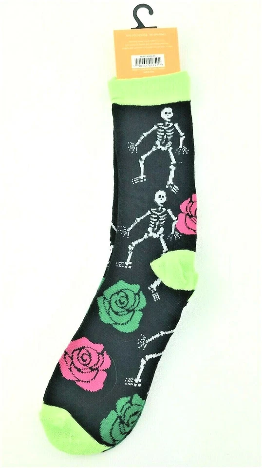 Mujer Día de Muertos Calavera Rosas Esqueleto (1) Par Novedad Halloween Calcetines Crew  Foto 3 de 4