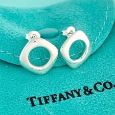 Tiffany  Co. Sterling Silver Open Cushion Square Stud Earrings With Box Cleaned