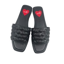 Love Moschino Slide Sandals Embossed Hearts Black Size 37