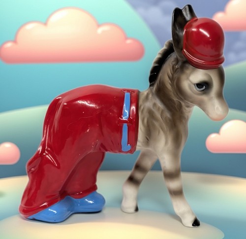 Vintage Japan Donkey Figurine In Red Pants Hat Blue Shoes Anthropomorphic