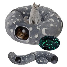 Cat Tunnel Bed for Indoor Cats with Washable Cushion Cat Cave Donut Tunnel with