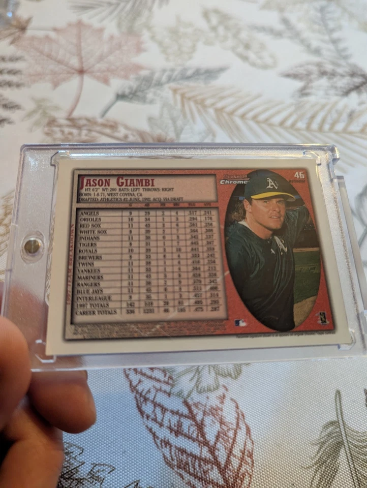 Tarjeta Topps Bowman 1998 refractor cromado Jason Giambi #46 (en tarjeta autógrafa) Foto 3 de 4