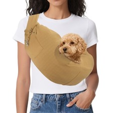 Dog Sling Carrier Hands Free with Purse Pocket Khaki