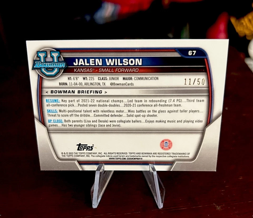 JALEN WILSON 2023 Bowman U 1st Bowman Gold Refractor /50🔥🔥🔥🔥🔥 - Image 3 of 3