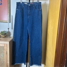 Pilcro Anthropologie High Rise Wide Leg Jeans Frayed Fringe Hem Size 28 US 6 