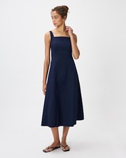 Quince Stretch Twill Fit & Flare Midi Dress Deep Navy Basic Sleeved L
