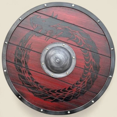 Viking Dragon Wooden & Iron Red And Black Design Round Battle Shield 24 Inch