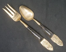Thailand Brass Spoon & Fork Set. 7" Long