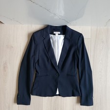 H M Blazer Women 2 Navy Blue Single Button Office Professional Tailored Jacket