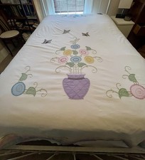 Handmade Vintage Appliqu Summer Quilt/Coverlet Butterflies And Flowers 82 x94
