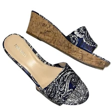 Nine West Confettyo Women’s 10M Cork Platform Wedge Slides Sandals Open Toe
