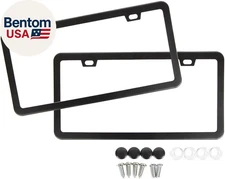 License Plate Frame Black Matte Powder Coated Aluminum with Screw Caps (2 Pieces