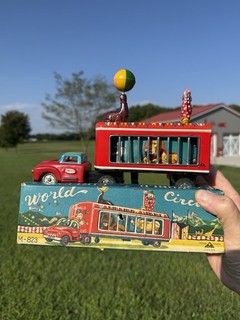 Vintage Tin Friction World Circus Carnival Japan Toy Car Truck W Original Box