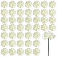 46 PCS Hydrangea Artificial Flowers Silk Hydrangea Heads with Stems, Ivory Ar...