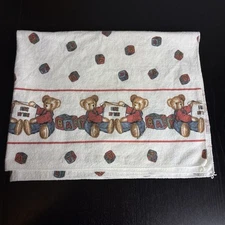 Vintage Welcome to the World Flannel Baby Blanket Blue Jean Teddy Bear ABC Block