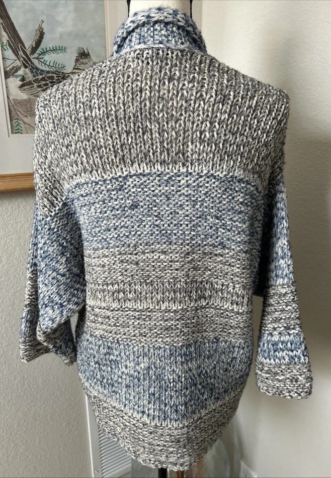 Cárdigan abierto tejido grueso mezcla de lana jaspeado Vince azul gris XS/S de gran tamaño Foto 3 de 4