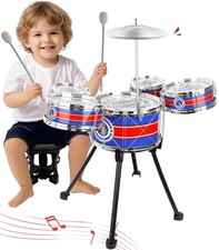 Toy Drum Set for Toddlers Upgrade Drums Kit Kids Jazz Small, Blue