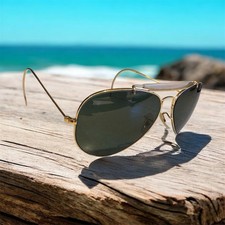 Vintage Bausch Lomb USA Gold Aviator Sunglasses, Cable Temples, Sweat Bar