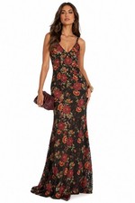 JOVANI Black Floral Embroidered Lace Beaded Rhinestone Prom Evening Gown Dress 2