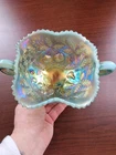 The Prettiest Aqua Opalescent Northwood Carnival Glass Fruits & Flowers Bonbon