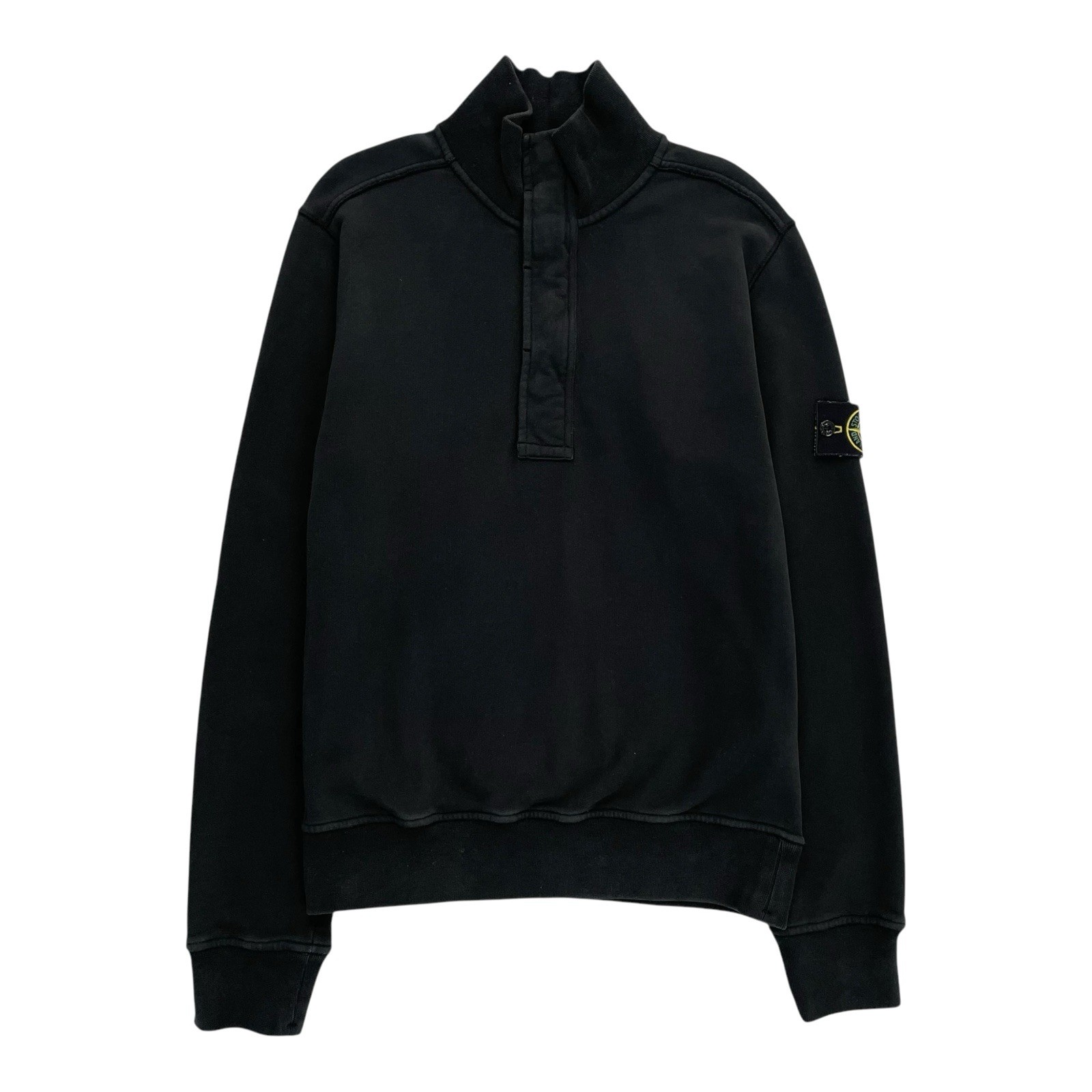Stone Island 1/4 Zip Pullover Jumper Black Garment Dyed Size Small S RRP £285