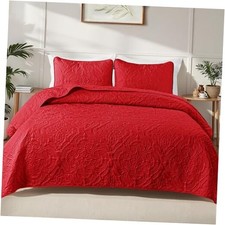 Quilt Set Oversized King Size with 2 Pillow Shams, Cal King 112"x104" Red