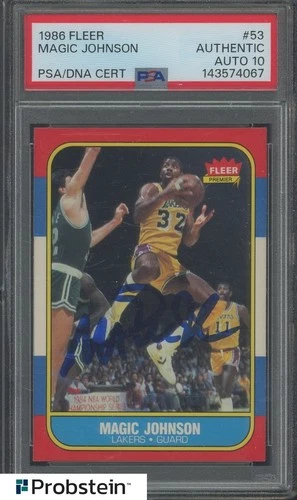Magic Johnson HOF Signed 1986 Fleer Basketball #53 Lakers PSA/DNA 10 AUTO