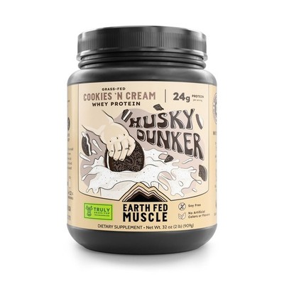 Whey Protein Isolate Cookies N Cream 24g 2 LB Earth Fed Muscle Husky Dunker