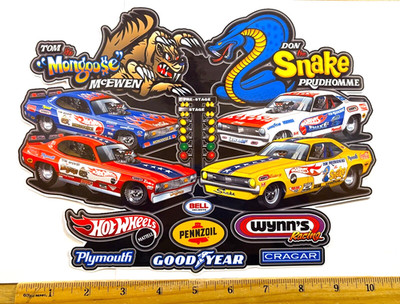 EXTRA LARGE Hot Wheels Snake and Mongoose Funny Car Collage Glossy Sticker Decal