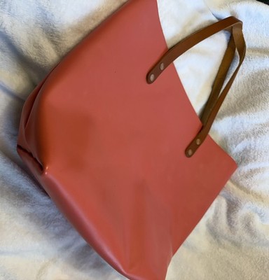 Rare KMM & Co tote full grain pink coral, stiff structured leather,