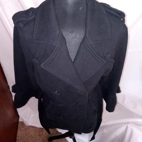 Wet Seal Pea Coat Double Breasted 3/4 Flounce Sleeve Black Womens Size Medium - Picture 15 of 15