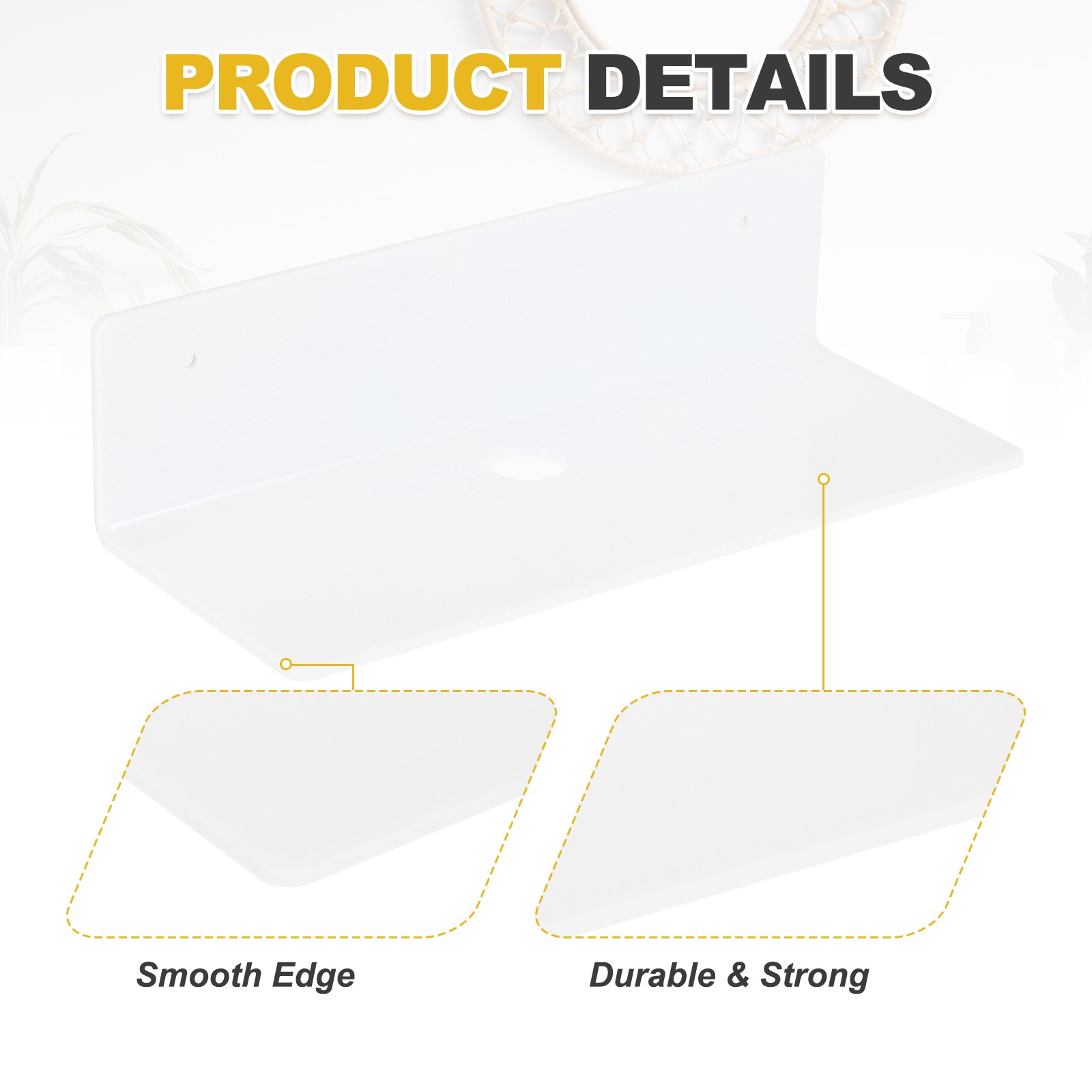 2 Pack Acrylic Shelves for Wall, 9 Inch White Floating Shelves Wall Mount