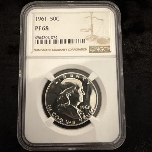 1961 Proof Silver Franklin Half Dollar - NGC PF68 Mirror Like Surface!