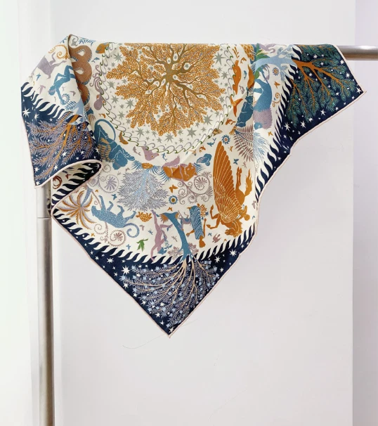 70% Cashmere 30% Silk Bandana Shawl 27'' Neckerchief Scarf Forest Print Wrap