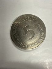 1988 5 Deutsche Mark coin from Germany, German eagle on reverse side.