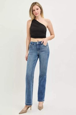 RISEN Tummy Control 4way Stretch Mid Rise Straight Leg Denim Jeans