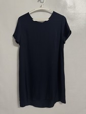 Quince Size Medium Washable Stretch Silk Tee Navy Dress Career Office