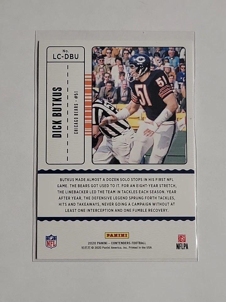 2020 Panini Contedners Dick Butkus Legendary Contenders #LC-DBU Chicago Bears - Image 2 of 2