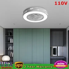 Modern LED Ceiling Fan Light Dimmbale Invisible Blades 3 Wind Speeds Fan Lamp