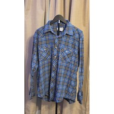 Wrangler Western Style Plaid Pearl Snap Button Shirt Mens Size XL Blue