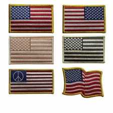 US American Flag Embroidered Iron On Patch - Patriotic USA Tan OD Green Reverse